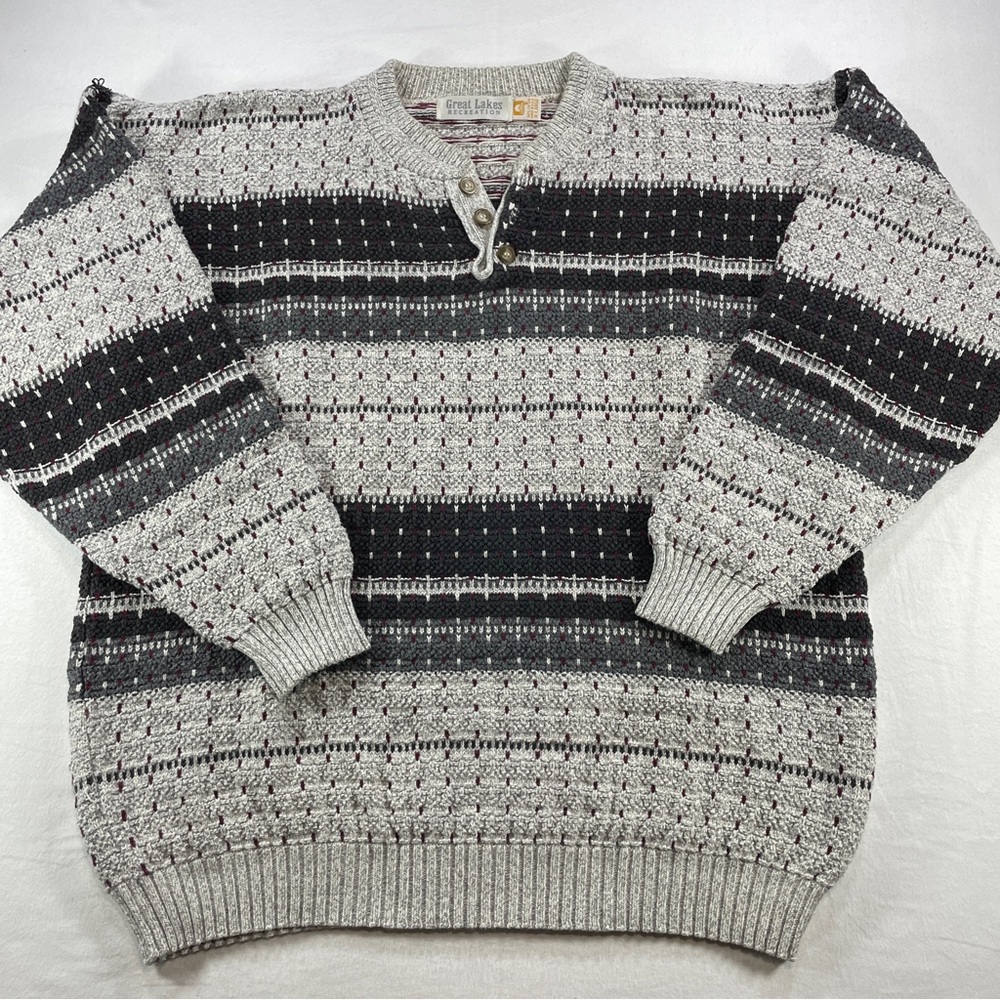 Vintage Great Lakes Recreation Men’s Cotton Grandpa Sweater XL Gray Retro 90s